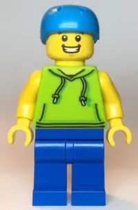 LEGO Skateboarder - Male, Lime Hoodie, Blue Legs, Dark Azure Helmet minifigure