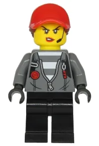 LEGO Police - Jail Prisoner Jacket over Prison Stripes, Female, Black Legs, Red Cap with Ponytail minifigure