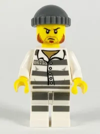 LEGO Police - Jail Prisoner 86753 Prison Stripes, Dark Bluish Gray Knit Cap, Reddish Brown Beard and Stubble minifigure