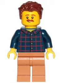 LEGO Dad - Dark Blue Plaid Button Shirt, Medium Nougat Legs, Reddish Brown Hair Swept Left Tousled minifigure