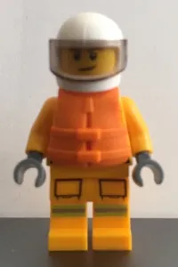 LEGO Fire - Reflective Stripes, Bright Light Orange Suit, Life Jacket, White Helmet minifigure