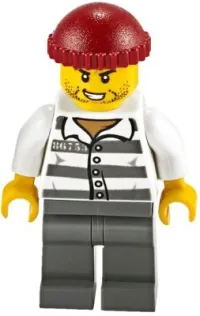 LEGO Police - Jail Prisoner 86753 Prison Stripes, Dark Red Knit Cap, Scar, and Stubble minifigure