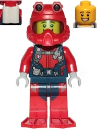 LEGO Scuba Diver - Male, Open Mouth Smile, Red Helmet, White Air Tanks, Red Flippers minifigure