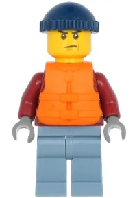 LEGO Explorer - Male, Dark Red Hooded Sweatshirt, Sand Blue Legs, Dark Blue Knit Cap minifigure