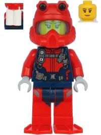 LEGO Scuba Diver - Female, Peach Lips Smile, Red Helmet, White Air Tanks, Red Flippers minifigure