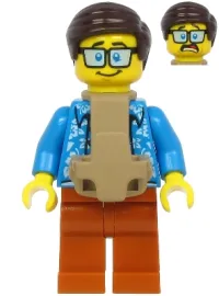 LEGO Plane Passenger - Male, Dark Brown Hair, Dark Azure Hawaiian Shirt, Dark Orange Legs, Baby Carrier minifigure