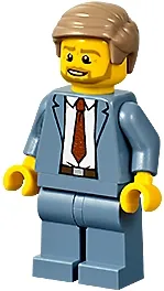 LEGO Plane Passenger - Male, Sand Blue Suit, Dark Red Tie, Dark Tan Hair Short Combed Sideways, Beard minifigure
