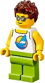 LEGO Plane Passenger - Male, White Tank Top with Dark Azure Sailboat, Lime Legs, Reddish Brown Hair Spiked minifigure