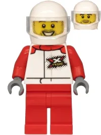 LEGO Helicopter Pilot - White Jacket with 'XTREME' Logo, Red Legs, White Helmet minifigure