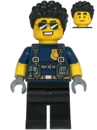 LEGO Police Officer - Duke DeTain, Dark Blue Shirt with Short Sleeves, Harness, Black Legs, Black Hair minifigure