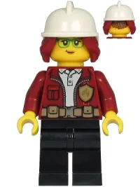 LEGO Fire Chief, Female - Freya McCloud, Dark Red Jacket, Black Legs, White Fire Helmet, Dark Red Hair minifigure
