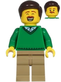 LEGO Dad - Green V-Neck Sweater, Dark Tan Legs, Dark Brown Hair minifigure