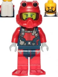 LEGO Scuba Diver - Male, Open Mouth, Black Beard, Red Helmet, White Air Tanks, Red Flippers minifigure