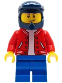 LEGO BMX Rider - Male, Red Jacket, Blue Medium Legs, Dark Blue Dirt Bike Helmet minifigure