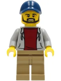 LEGO Dad - Light Bluish Gray Hoodie with Dark Red Shirt, Dark Tan Legs, Dark Blue Cap minifigure