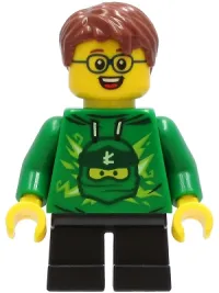 LEGO Boy - Green Ninjago Hoodie, Black Short Legs, Reddish Brown Hair minifigure