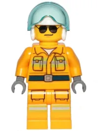 LEGO Fire - Reflective Stripes, Bright Light Orange Suit, White Helmet, Black and Silver Sunglasses minifigure