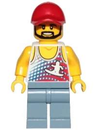 LEGO Skater - Tank Top with Surfer Silhouette, Sand Blue Legs, Red Cap, Black Angular Beard minifigure