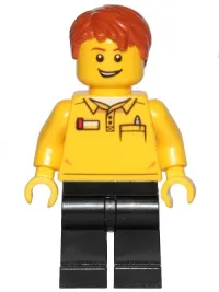 LEGO LEGO Store Employee, Black Legs, Dark Orange Tousled Hair, Lopsided Grin minifigure