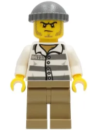 LEGO Police - Jail Prisoner 86753 Prison Stripes, Dark Tan Legs, Dark Bluish Gray Knit Cap minifigure