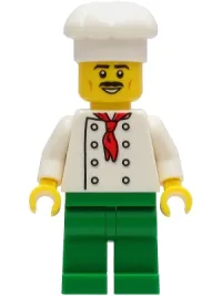LEGO Chef - White Torso with 8 Buttons, No Wrinkles Front or Back, Green Legs, White Chef Toque minifigure