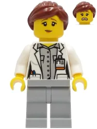 LEGO Fire - Female, White Open Jacket over Shirt, Light Bluish Gray Legs, Reddish Brown Hair minifigure