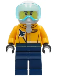 LEGO Airshow Jet Pilot - Bright Light Orange Jacket, Dark Blue Legs, White Helmet, Oxygen Mask minifigure