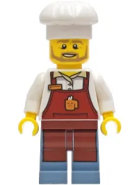 LEGO Baker - Male, Reddish Brown Apron with Cup and Name Tag, White Chef Toque minifigure