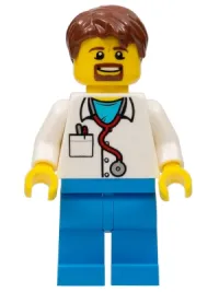 LEGO Doctor - Stethoscope, Dark Azure Legs, Reddish Brown Hair, Beard minifigure