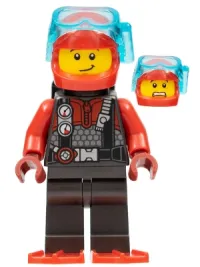 LEGO Diver - Male, Red Helmet, Black Air Tanks, Red Flippers minifigure