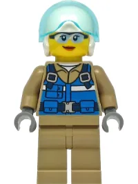 LEGO Wildlife Rescue Pilot - Female, Blue Vest, White Helmet, Dark Tan Legs minifigure