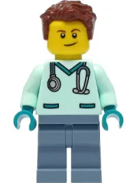 LEGO Wildlife Rescue Veterinarian - Male, Light Aqua Scrubs, Sand Blue Legs, Reddish Brown Hair minifigure