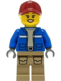 LEGO Wildlife Rescue Explorer - Female, Blue Jacket, Dark Tan Legs with Pockets, Dark Red Cap, Bright Light Yellow Hair minifigure