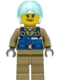 LEGO Wildlife Rescue Pilot - Female, Blue Vest, White Helmet, Dark Tan Legs, Smirk minifigure