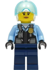 LEGO Police - City Helicopter Pilot Female, Safety Vest with Police Badge, Dark Blue Legs, White Helmet minifigure