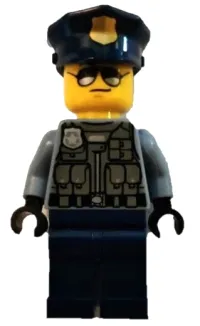 LEGO Police Officer - Sand Blue Police Jacket, Dark Blue Legs, Police Hat with Gold Badge, Sunglasses minifigure