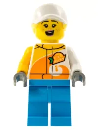 LEGO Stuntz Crew, Female, White Cap, 'VITA RUSH' Logo, Dark Azure Legs minifigure