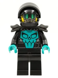 LEGO Stuntz Driver, Black Helmet, Shoulder Armor, Dark Turquoise Skull minifigure
