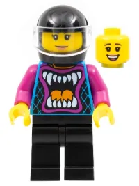 LEGO Stuntz Driver, Black Helmet, Animal Mouth Shirt, Black Legs minifigure