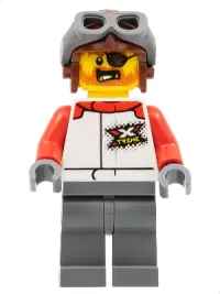 LEGO Stuntz Driver, Reddish Brown Aviator Helmet, Dark Bluish Gray Legs, Red Arms minifigure