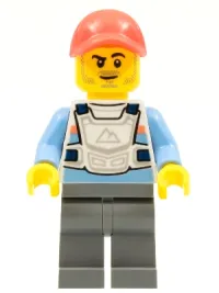 LEGO Stuntz Driver, Coral Cap, Dark Bluish Gray Legs, Medium Blue Arms minifigure