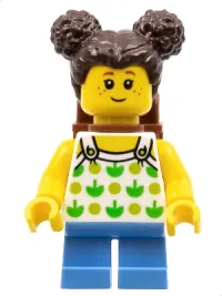 LEGO Girl - Leaf Tank Top, Dark Brown Side Buns, Backpack, Medium Blue Short Legs minifigure