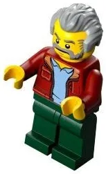 LEGO Man, Dark Red Jacket with Bright Light Blue Shirt, Dark Green Legs, Light Bluish Gray Hair, Beard and Sideburns (Rescue Helicopter Transport Drive minifigure
