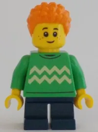 LEGO Boy, Bright Green Sweater, Dark Blue Legs, Orange Hair minifigure