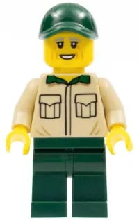 LEGO Park Worker, Male with Tan Shirt with Pockets, Dark Green Legs and Cap minifigure