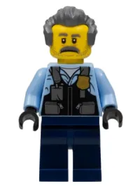 LEGO Police - Officer Sam Grizzled, Bright Light Blue Jacket, Dark Blue Legs, Dark Bluish Gray Hair minifigure