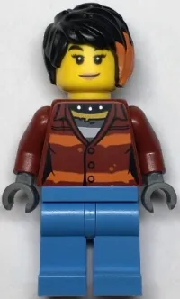 LEGO Police Crook, Female - Daisy Kaboom Dark Red Torso with Orange Stripes. and Bright Light Blue Legs minifigure