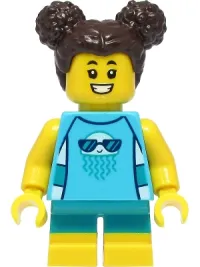 LEGO Girl - Medium Azure Sleeveless Jellyfish Shirt, Dark Turquoise Short Legs, Dark Brown Hair minifigure