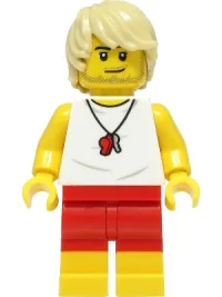 LEGO Beach Lifeguard - Male, White Shirt, Red Shorts, Tan Hair minifigure