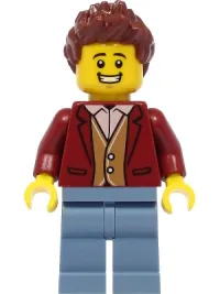 LEGO Teacher - Male, Dark Red Suit Jacket, Sand Blue Legs, Reddish Brown Hair minifigure